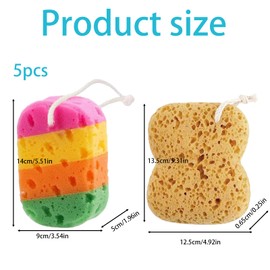 5 Bath Sponges, Ultra-Soft Exfoliating Sponge for Adults and Kids, Gentle Cleansing for Sensitive Skin, Color-Coded for Family Use, Travel-Friendly Bath Sponge Set