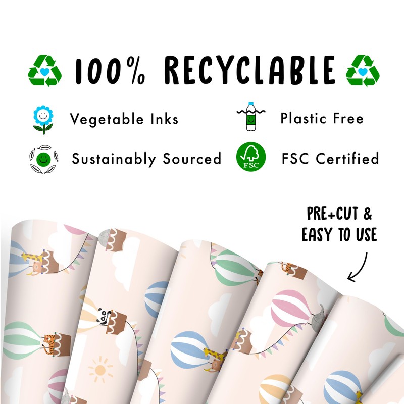 Neutral Baby Shower Wrapping Paper - 6 Sheets Birthday Wrapping