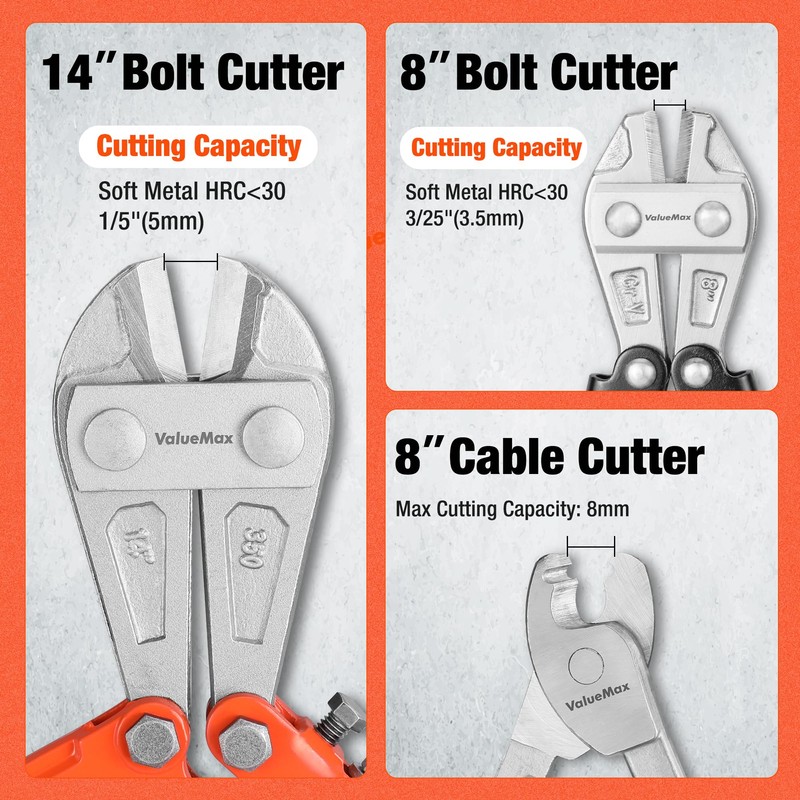 ValueMax Bolt Cutter Set, 3-Piece Heavy Duty, 14" and Mini