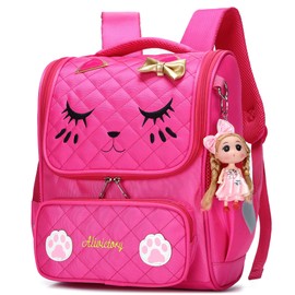 Waterproof Cute Cat School Backpacks for Girls Cute Kids Book Bag Travel Daypack (Small, A-Rose Red)