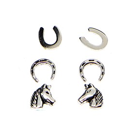 Sterling Silver Polished Horse Animal Lucky Horseshoe 3 Pair Stud Earrings Box Set