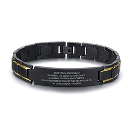 Veterans Bracelet - Christmas & Birthday Gift for US Vets - Men's Black Stainless Steel Bracelet