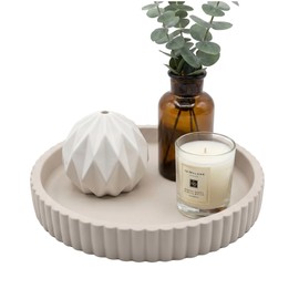 11" Concrete Coffee Table Tray, Cream Round Decorative Tray for Home, Modern Minimal Serving Trays for Kitchen Island, Bathroom Counter, Entryway, Centerpiece