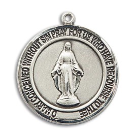 Bliss Sterling Silver Miraculous Medal Catholic Pendant Necklace 24" Chain GiftBox