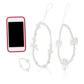 Favson 2PCS Phone Charms, Phone Charm Strap Beaded Phone Strap Phone Chain Phone Bracelet Strap White Pearl Butterfly Phone Strap Wrist Strap Pendant Chain Accessories for Women Girls