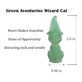 DZJXBZhu - Estatua de gato bruja de aventurina verde de 2 pulgadas, vidrio natural tallada a mano con bolsillo de guardián de la suerte, estatua de animal curativo, regalo de decoración de Halloween