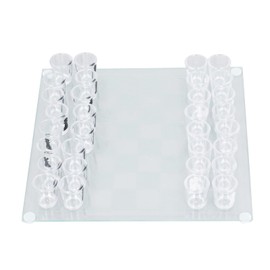 EIMSOAH Shot Glass Chess Game, Drinking Shot Glass Chess Set, Reusable Funny Clear, Chess Board with Shot Glass Chess Pieces 22.5x22.5cm, for Travel