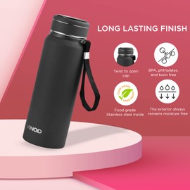 Vinod Bolt Vacuum Insulated Stainless Steel Water Bottle - 850ml | Copper Coating | Hot and Cold | Thermosteel Bottle | For School, College, Office, Gym - Black