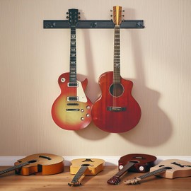 nalu Guitar Wall Mount Hanger - 5 Guitar Capacity, 270° Rotatable, Heavy Duty Aluminum with Rubber Pads, Space-Saving Multi-Instrument Display (Black)