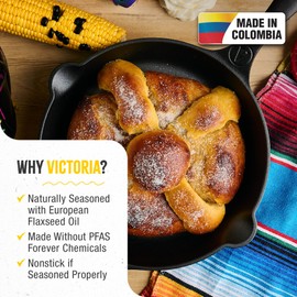 Victoria 10-Inch Day of the Dead La Catrina Cast Iron Skillet, Dia de los Muertos Seasoned Cast Iron Frying Pan with Long Handle, Made in Colombia