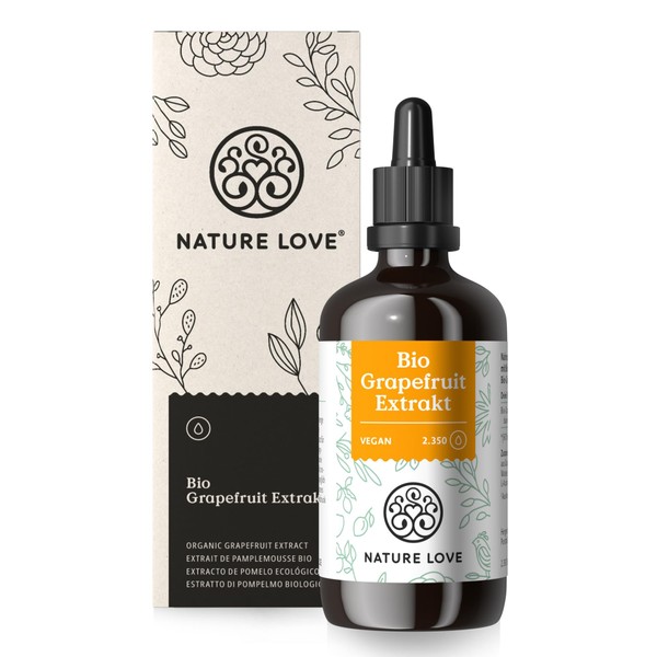 Nature Love Organic Grapefruit Seed Extract, 1200 mg Bioflavonoids Per 100 ml, Laboratory Tested and Certified Organic, Grapefruit Extract from Core and Peel, High Dose, Vegan, Made in Germany