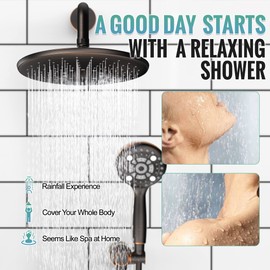 SR SUN RISE Bronze Shower Faucets Sets Complete - 10 inch3 Function Shower Faucet Set, 6 Setting High Pressure Handheld Rain Shower Head Kits, Valve Included (Oil Rubbed Bronze)