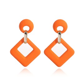 80s Retro Neon Earrings Fashion Acrylic Rectangle Earrings Acrylic Square/Oval/Hoop Statement Drop Earrings for Women Bohemian Summer Jewelry (Orange Square)