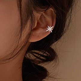 Iaceble Boho Cz Northstar Ear Cuff Earrings Crystal Northstar Ear Clip Earrings Starburst Cartilage Cuff Earrings Silver Cz Star No Pierced Earrings Jewelry for Women
