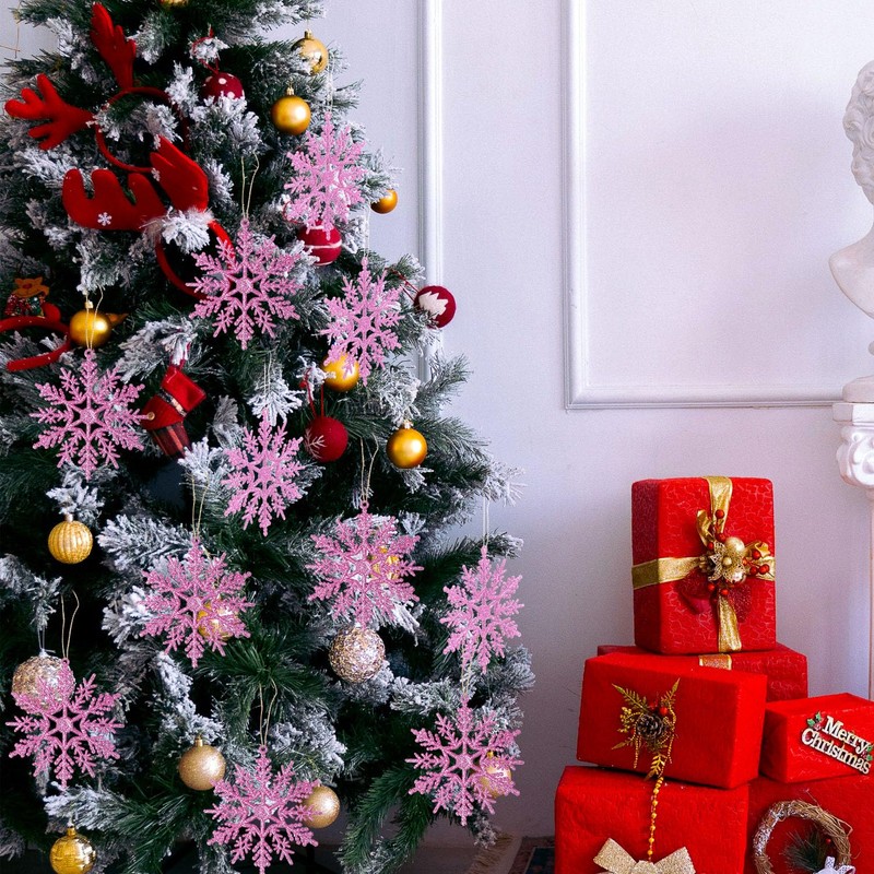 VEYLIN Purple Christmas Decorations, 12PCS Christmas Glitter Snowflakes Christmas Tree