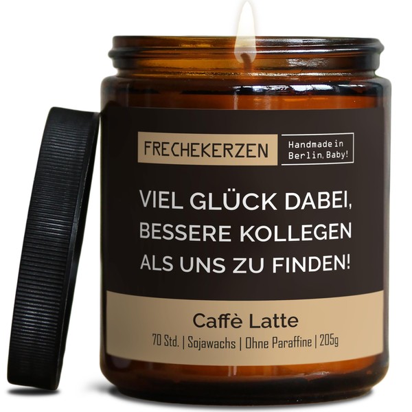 Lustige Duftkerze mit Spruch für Kollegen-Abschied | Handgemacht aus Sojawachs