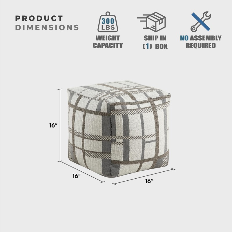 Lexicon Pouf Ottoman, Square Ottoman Foot Rest, Jacquard Fabric Pouf,