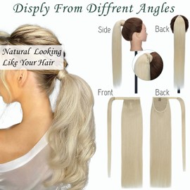 S-noilite Wrap Around Ponytail Extension Human Hair #60 Platinum Blonde Ponytail Extensions Real Remy Hair 20inch Long Straight Clip in Human Hair Ponytail 95Grams