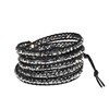 AeraVida Mystique Silver Fashion Crystal Five Black Leather Wrap Bracelet