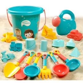 AKASENKO Juguetes de Playa para，Juego de 18 con Bolsa de Malla，Juego de Juguetes de Playa para ，Cubos de Playa pequeños para Playa, Verano, Juguetes de Arena al Aire Libre, Recuerdos de Fiesta