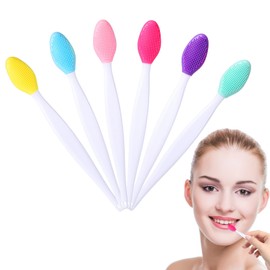Hpmjz 6 Pcs Lip Brush Tool Gentle Lip Scrub Double-Sided Silicone Mini Exfoliating Gloss Applicators Makeup Cleansing Kits for Smooth Soft Bright Healthy Men Women