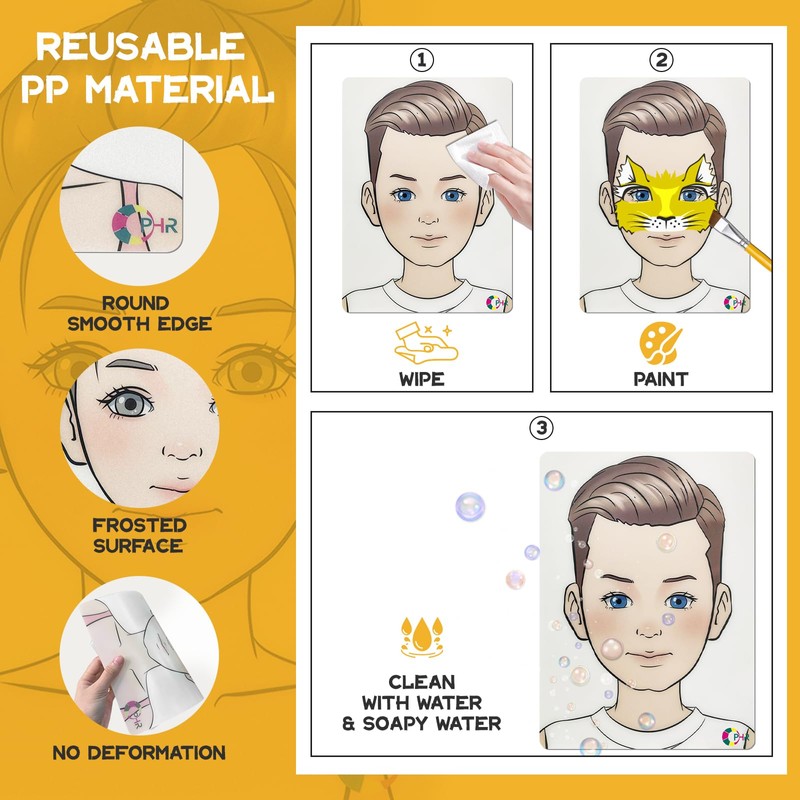 OPHIR 4x Reusable Face Painting Practice Board Set, A4 Colorful