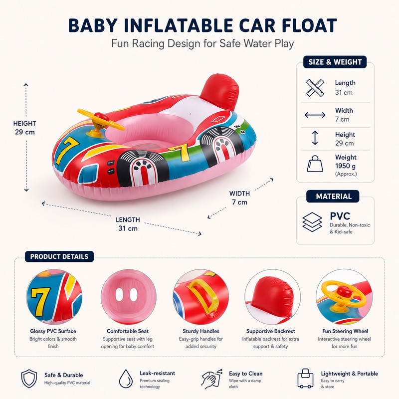 Baby Inflatable Car Pool Float for Pool Play – Cute