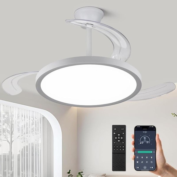42 inch Retractable Ceiling Fan with Lights,6 Speed Dimmable Silent