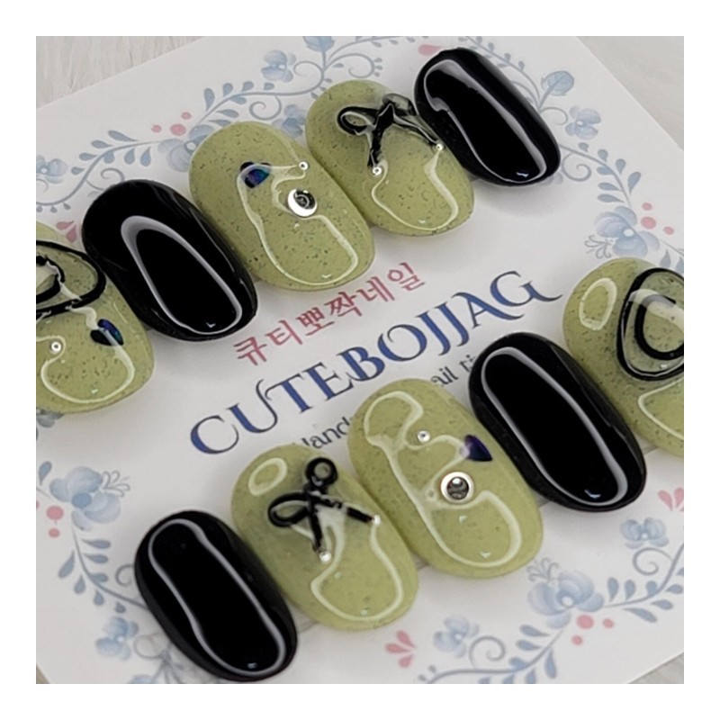 Olive Wire Art Handmade Nail Tips - Square M /