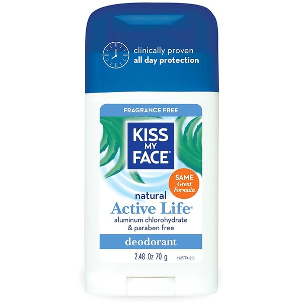Kiss My Face Aluminum & Paraben Free Active Life Deodorant Stick, Fragrance Free - 2.48 oz