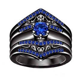 Anillo de boda para mujer, chapado en negro, con circonia cúbica azul, 3 anillos de boda Azul