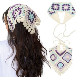 Molans 2pcs Crochet Hair Bandanas Women Knitted Hairbands Floral Headscarf for Women Girls