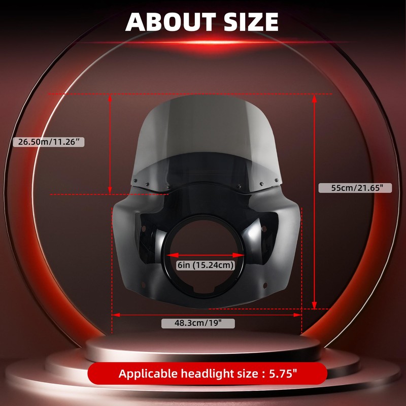 FATECIM Motorcycle 5.75" Headlight Fairing with 11" Smoke Windshield Windscreen