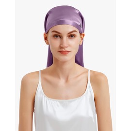 LilySilk Silk Sleep Cap 100% Mulberry Silk Long Silk Bonnet for Curly Hair, Night Cap for Sleeping, Silk Hair Wrap Lavender