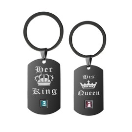 Uloveido His Queen and Her King Men and Women Keychains Black Stainless Steel Key Ring for Couples SN129