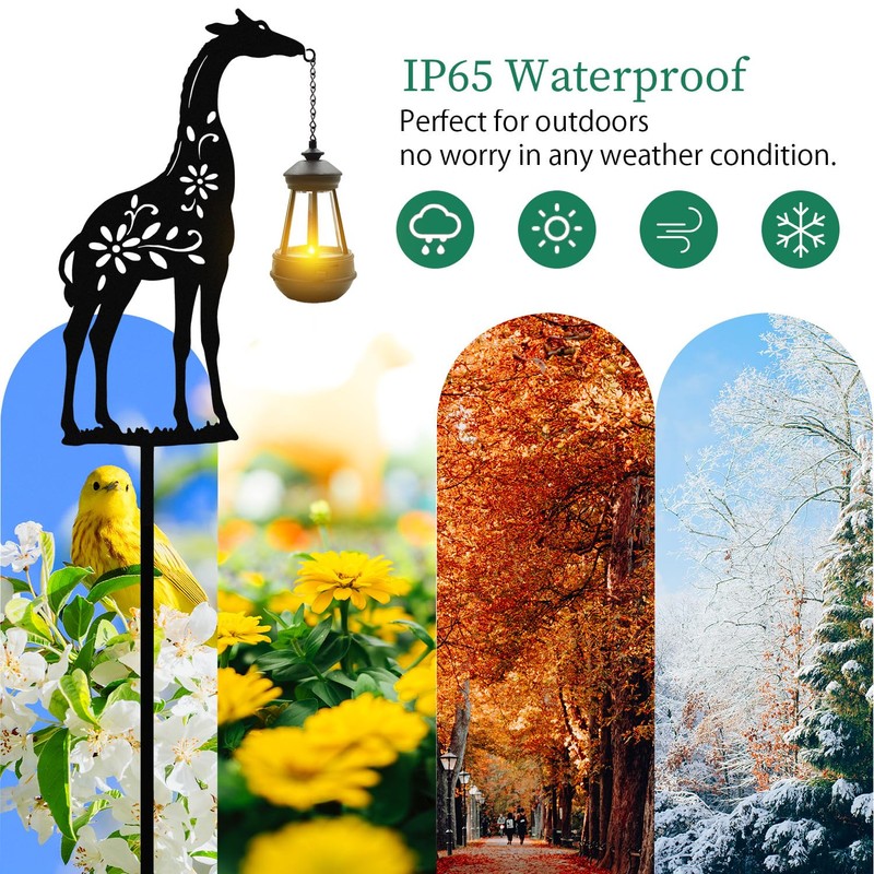 Solar Giraffe Garden Stakes Outdoor Solar Decor Metal Giraffe Holding