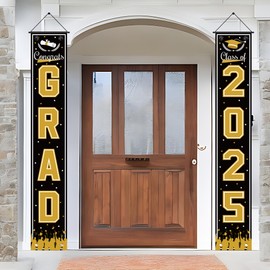 OHOME Graduation Decorations 2025 - Black Congrats Grad Porch Banner for Graduation Party Decorations - Graduation Decorations Class of 2025 - Graduation Party Favors Supplies Backdrop Yard Signs Decor