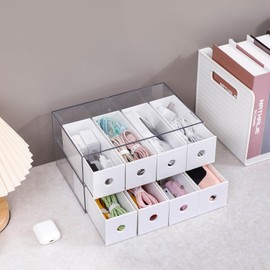 Yesesion 2 Pack Plastic Cord Organizer Drawers, Cable Storage Box with 40pcs of Wire Ties, Large Electronics Management Display Case for Desk Accessories, Office Supplies, USB, data Cable (White)