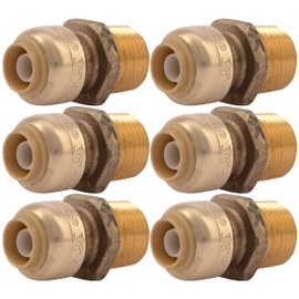 SharkBite 3/8 Inch (1/2 Inch OD) x 1/2 Inch MNPT Reducing Adapter, Pack of 6, Push to Connect Brass Plumbing Fitting, PEX Pipe, Copper, CPVC, PE-RT, HDPE, U118LF