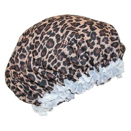 CTM® Women's Satin Leopard Hair Roller Sleep Cap Cover, Leopard