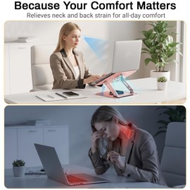 360°Rotating Laptop Stand, Ergonomic Adjustable Foldable Notebook Riser, Metal Computer Holder Compatible with 10-17.3" Laptops, Desktop Printer Stand, for Home & Office (Pink)