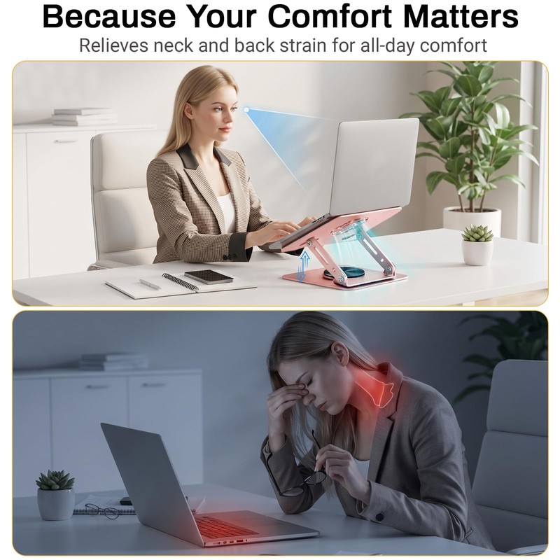 360°Rotating Laptop Stand, Ergonomic Adjustable Foldable Notebook Riser, Metal Computer