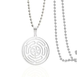 VASSAGO Wheel of Hecate Necklace Triple Moon Goddess Necklace Stainless Steel Hekate Strophalos Pendant Necklace Pagan Wicca Amulet Jewelry for Women Men (silver-bead chain)