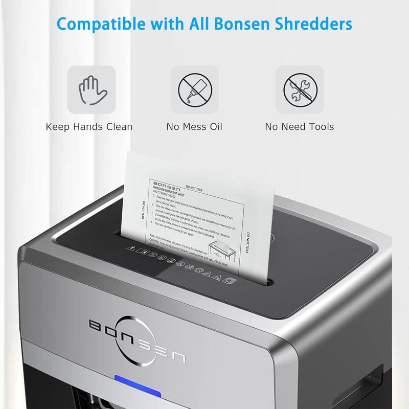 Bonsen 50-Pack Shredder Lubricant Sheets, Clean, Sharpen, Prevent Jams, Easy