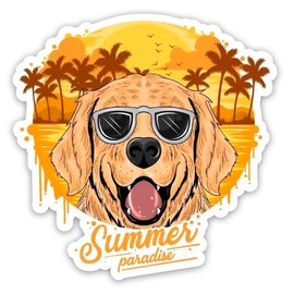 Summer Paradide Cool Golden Retriever Vinyl Sticker/Golden Retriever Decals for Car (5 in)
