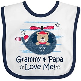 inktastic Grammy and Papa Love Me Baby Bib White and Navy 3452f