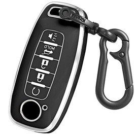 Kirsnda key fob cover,case with Metal keychain compatible with nissan,Soft TPU Protection key Shell/skin,5 Buttons fit 2023 2024 Pathfinder Rogue Remote Key(Black)