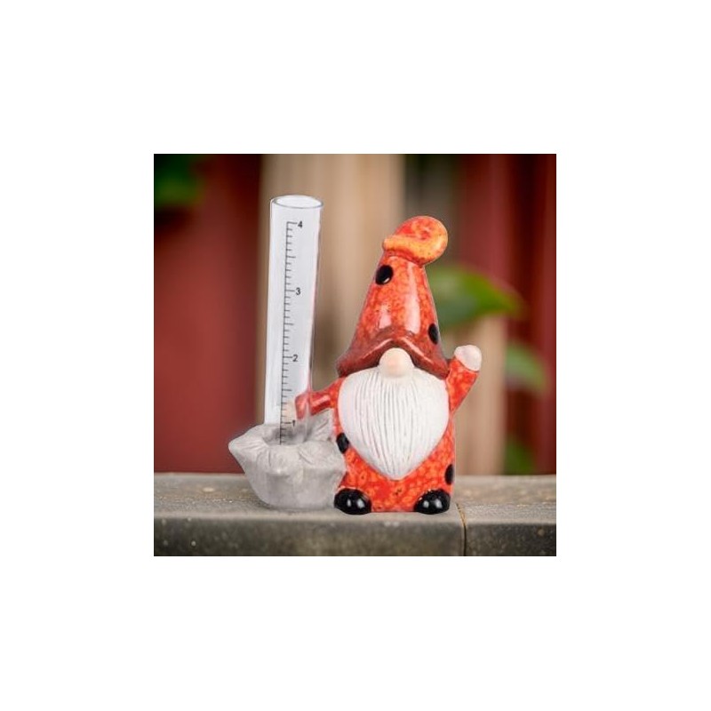 The Bridge Collection Cute Garden Gnome Rain Gauge (Ladybug)