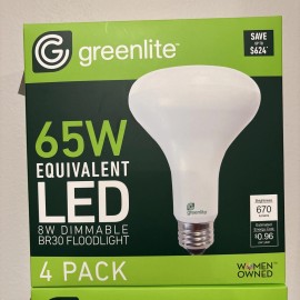 GreenLite Bulbs 8W LED 65W Equivalent Dimmable Floodlight 2 Of The 4 Pack Br30