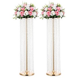 Nuptio 2 Piezas Centros de Mesa de Cristal Dorado de 35.4 Pulgadas de Alto para Bodas, Jarrones de Flores para Decoraciones de Mesas de Fiestas